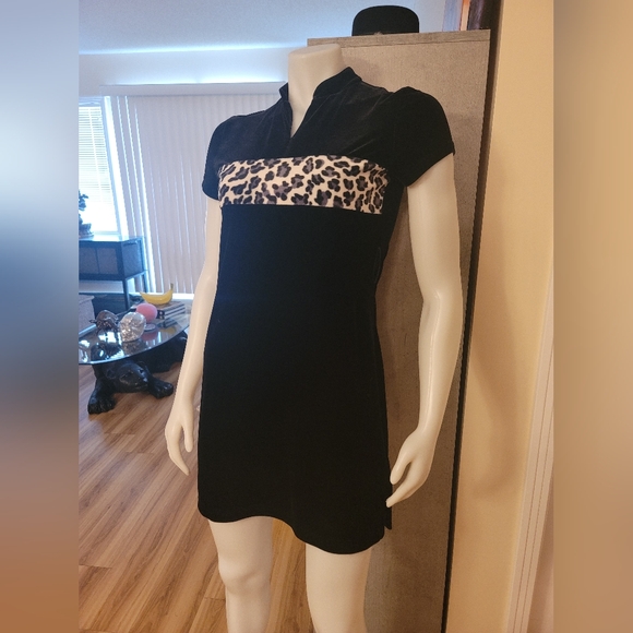 Intend Velvet Snow Leopard Print Mini Dress Medium y2k - Picture 1 of 7